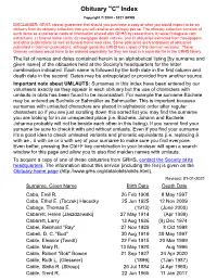 Obituary "C" Index