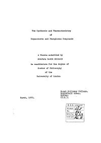 The Synthesis and Thermochemistry of Organoboron and Phosphorus