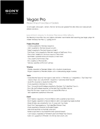 Vegas™ Pro Project Import and Export Details