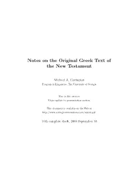 Notes on the Original Greek Text of the New Testament