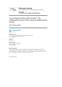 The Colloquium Lectures of the American Mathematical Society