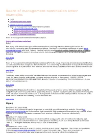 Board of Management Nomination Letter Examples