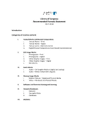 Library of Congress Recommended Formats Statement 2017-2018