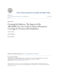 The Impact of the Affordable Care Act on the Content of Insurance Coverage for Persons with Disabilities, 25 Notre Dame J.L