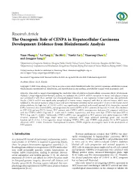 Research Article the Oncogenic Role of CENPA in Hepatocellular Carcinoma Development: Evidence from Bioinformatic Analysis