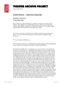 Theatre Archive Project: Interview with David Simeon