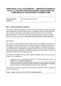 Third Wave Local Authorities – Targeted Feasibility Study to Deliver Nitrogen Dioxide Concentration Compliance in the Shortest Possible Time