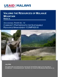 Valuing the Resources of Mulanje Mountain