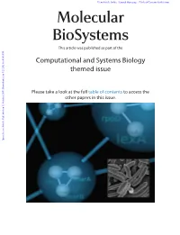 Computational and Systems Biology Themed Issue