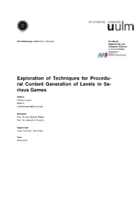 Exploration of Techniques for Procedural Content Generation of Levels in Serious Games