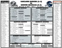 OAKLAND RAIDERS (2-2) NO NAME POS NO NAME POS 4 Derek Carr