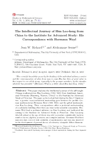 The Intellectual Journey of Hua Loo-Keng from China to the Institute for Advanced Study: His Correspondence with Hermann Weyl