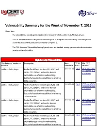 Vulnerability Summary for the Week of November 7, 2016