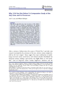 Why 1914 but Not Before? a Comparative Study of the July Crisis and Its Precursors