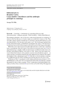 Editorial Note To: Brandon Carter, Large Number Coincidences and the Anthropic Principle in Cosmology