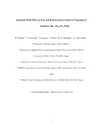 Quantum Hall Effect on Top and Bottom Surface States of Topological
