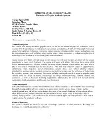 SEMESTER at SEA COURSE SYLLABUS University of Virginia, Academic Sponsor