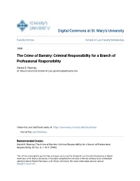 The Crime of Barratry: Criminal Responsibility for a Branch of Professional Responsibility