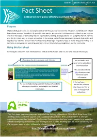 Fact Sheet Aims to Provide a Snapshot of the Existing and Unfolding Legislative Framework That Guides and Regulates Key Activities on Rural Land