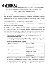 Scheme for the Co-Ordination of Admission Arrangements for Maintained Secondary Schools in the Wirral Area for the Academic Year 2021-2022