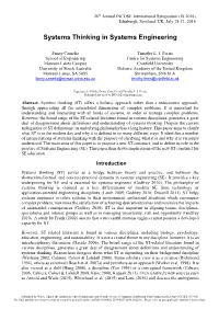 Systems Thinking in Systems Engineering
