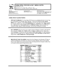China Open: Preview & Day 1 Media Notes