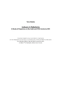 Judeans in Babylonia a Study of Deportees in the Sixth and Fifth Centuries BCE