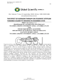 The Effect of Aversion Therapy on Students’ Attitude Towards Cigarette Smoking in Anambra State Prof