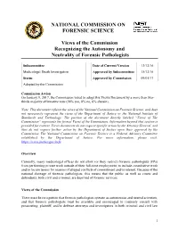 Views of the Commission Recognizing the Autonomy and Neutrality of Forensic Pathologists