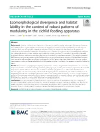 Ecomorphological Divergence and Habitat Lability in the Context of Robust Patterns of Modularity in the Cichlid Feeding Apparatus Andrew J