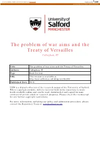 The Problem of War Aims and the Treaty of Versailles Callaghan, JT