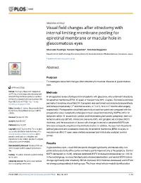 Visual Field Changes After Vitrectomy with Internal Limiting Membrane Peeling for Epiretinal Membrane Or Macular Hole in Glaucomatous Eyes