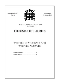 House of Lords Written Answers and Statements