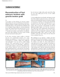Reconstruction of Foot Extensor Tendons with Gracilis Tendon Graft Letters to Editor