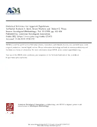 Statistical Inference for Apparent Populations Author(S): Richard A