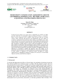Biodiversity Conservation Assessments Around Geothermal Power Plants: Bio-Indicators, Data Acquisition and Processing Protocols