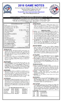 2016 Game Notes