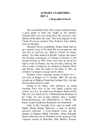 ACHARYA NARENDRA DEVA a Biographical Sketch
