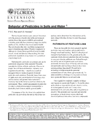 Behavior of Pesticides in Soils and Water 1