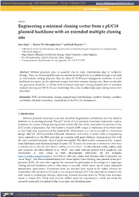 Engineering a Minimal Cloning Vector from a Puc18 Plasmid Backbone with an Extended Multiple Cloning Site