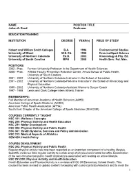 NAME POSITION TITLE Julian A. Reed Professor ______EDUCATION/TRAINING