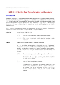GCC C++: Primitive Data Types, Variables and Constants Introduction