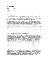Structuralism 1. the Nature of Meaning Or Understanding
