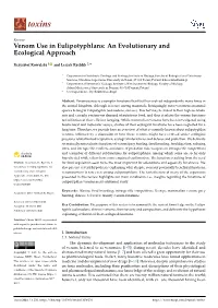 Venom Use in Eulipotyphlans: an Evolutionary and Ecological Approach