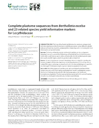 Complete Plastome Sequences from Bertholletia Excelsa and 23 Related Species Yield Informative Markers for Lecythidaceae