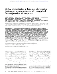 HIRA Orchestrates a Dynamic Chromatin Landscape in Senescence and Is Required for Suppression of Neoplasia