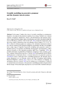 Scientific Modelling in Generative Grammar and the Dynamic Turn In