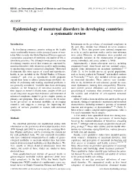 Epidemiology of Menstrual Disorders in Developing Countries: a Systematic Review