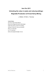 Magnetite Production at Ernest Henry Mining