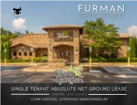 SINGLE TENANT ABSOLUTE NET GROUND LEASE Greenville, South Carolina CONFIDENTIAL OFFERING MEMORANDUM TABLE of CONTENTS EXCLUSIVELY LISTED BY